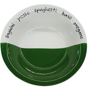 PIER 1 MEZZA MEZZA Green and White 12" Pasta Serving Bowl ITALY VGC